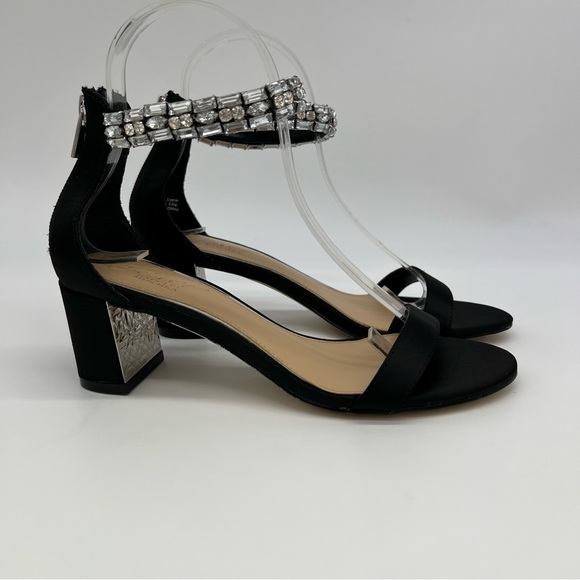 Jewel Badgley Mischka Katerina Black Heels Rhinestone Strap Sz 6 Elegant - Picture 2 of 14